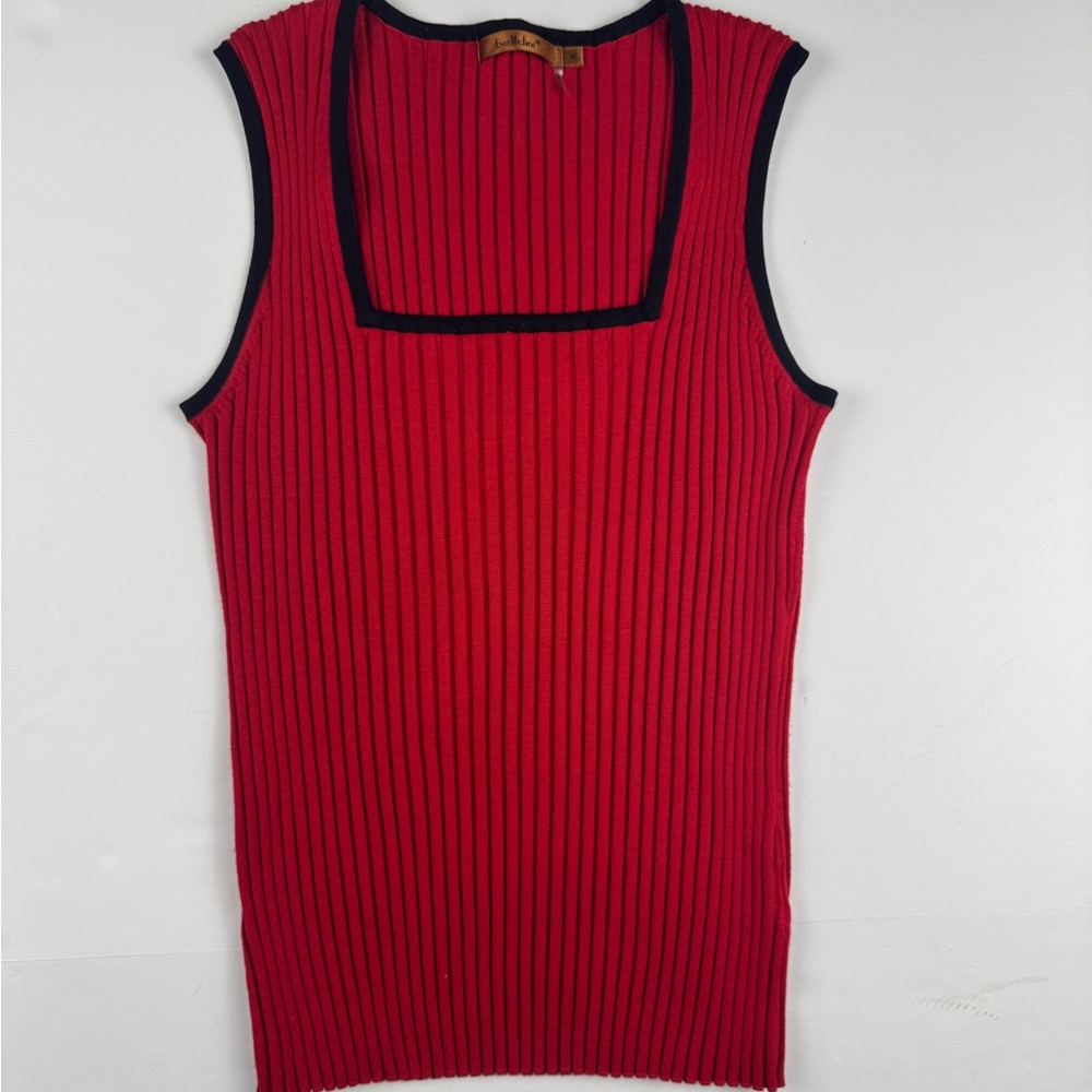 Belldini Red Ribbed Tank with Black Trim p2p stretches to 22”